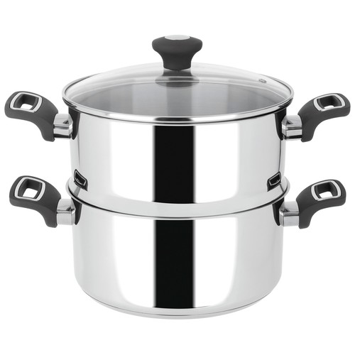 Cacerola para cocina al vapor 24cm. apta para inducción, incluye tapa de vidrio ACTUEL.
