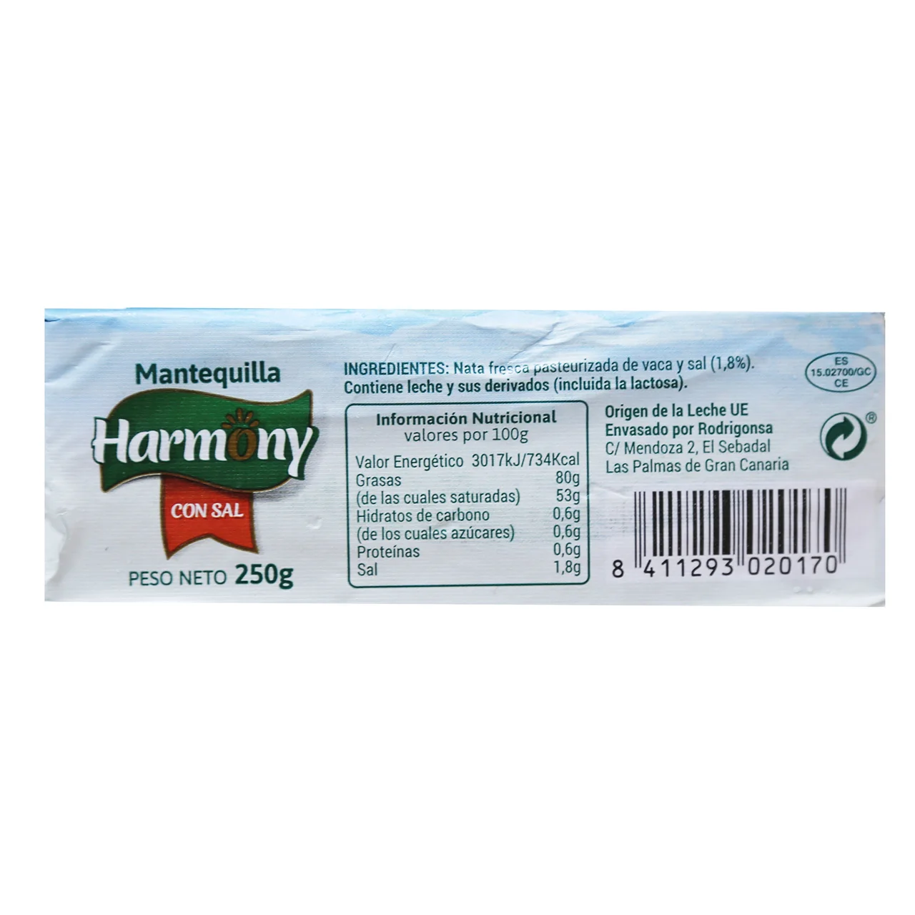 Pastilla de mantequilla con sal 250 g.