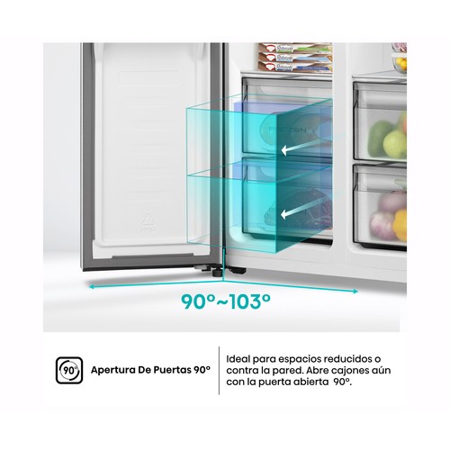 Frigorífico americano 178,5cm HISENSE RS3P538NAIE, no frost, clasificación energética: E, H: 178,5cm A: 91cm, F: 60cm, capacidad total: 527L.