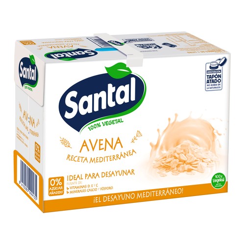 Bebida 100% vegetal de avena sin azúcares añadidos SANTAL 6 x 1 l.