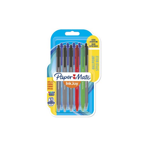 10 bolígrafos retráctiles, punta media, grosor 1mm, varios colores PAPER MATE Inkjoy 100RT.