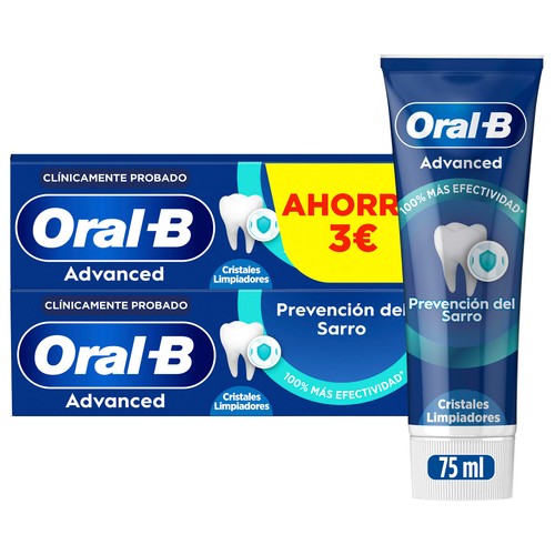ORAL-B Advanced cristales limpiadores Pasta de dientes para el control del sarro, sabor hierbabuena 2 x 75 ml.