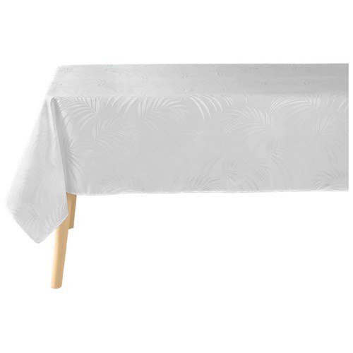 Mantel jacquard poliester hojas 140x240 blanco. U10