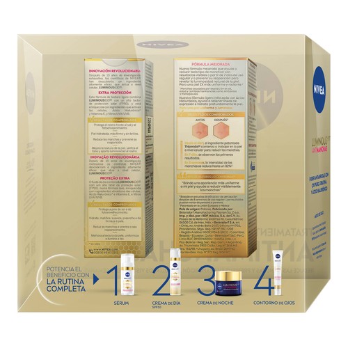 NIVEA Luminous 630º Tratamiento antimanchas con sérum facial y fluido UV diario.