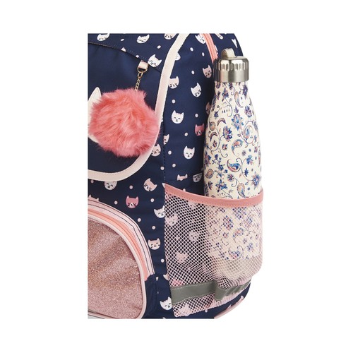 Mochila de 38cm con solapa, varios compartimentos, gatos, ALCAMPO.