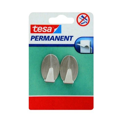 Juego de 2 ganchos adhesivos permanentes de plástico de color metálico y tamaño L TESA Permanent.