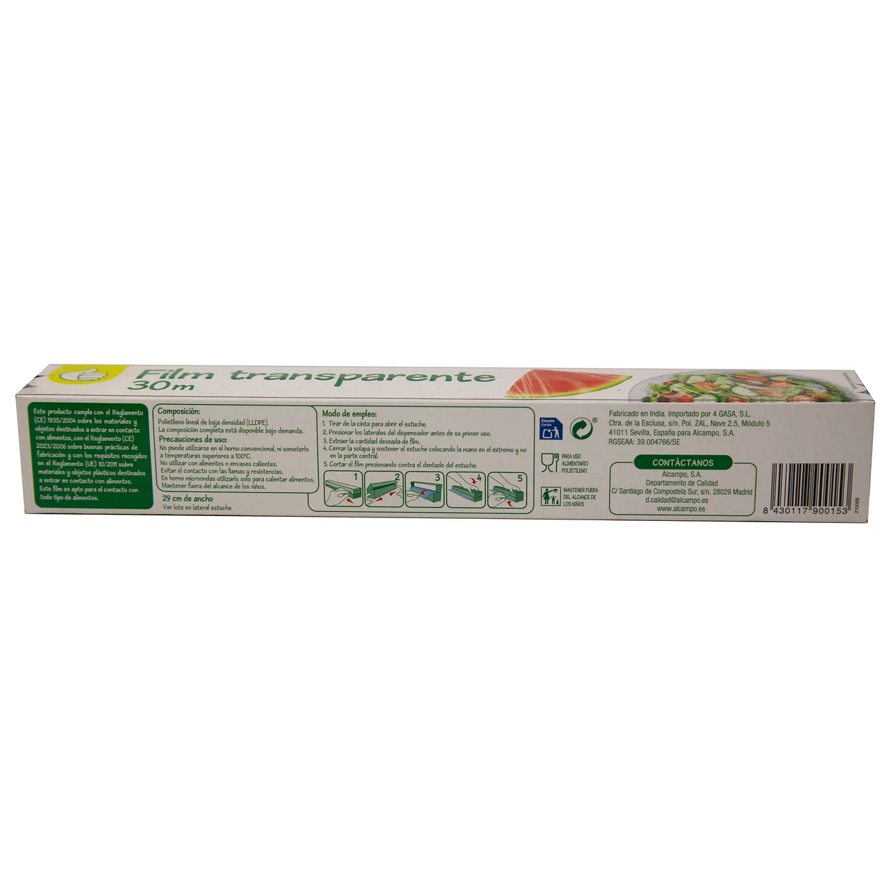 PRODUCTO ECONÓMICO ALCAMPO Papel film transparente PRODUCTO ECONÓMICO ALCAMPO 30 mts.