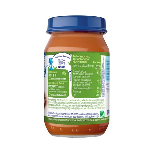 NESTLÉ Tarrito (textura fina) de guisantes con ternera, a partir de 6 meses 190 g.