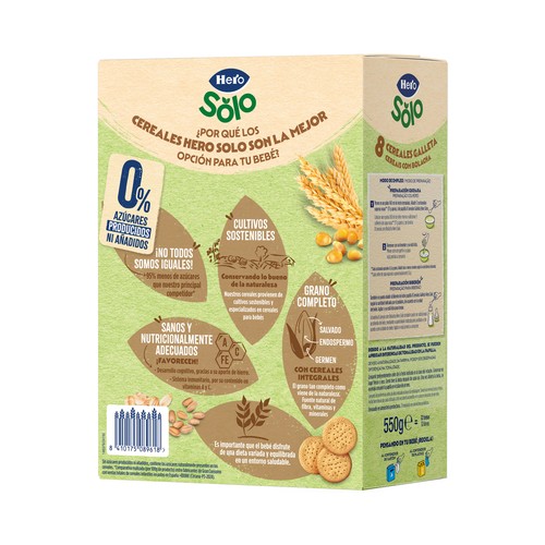 HERO Solo Papilla de 8 cereales y galleta a partir de 6 meses 550 g.