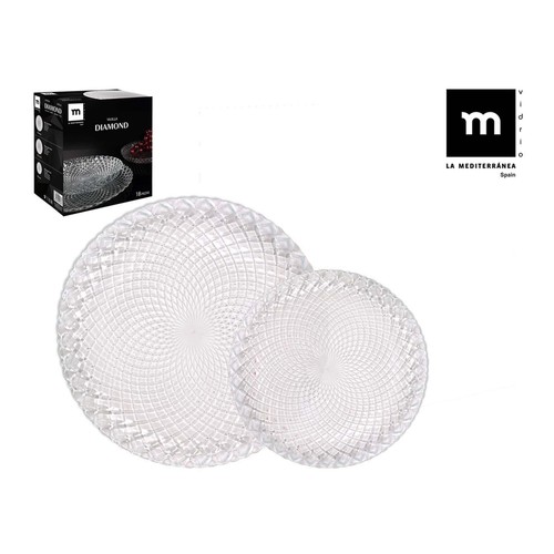 Vajilla completa de 18 piezas de vidrio con diseño en relieve, Diamond LA MEDITERRÁNEA.