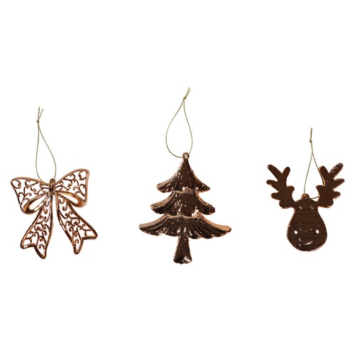 Colgante Brillante Cobre con forma de Lazo/Ciervo/Pino modelos surtidos para decorar Árbol de Navidad, ACTUEL