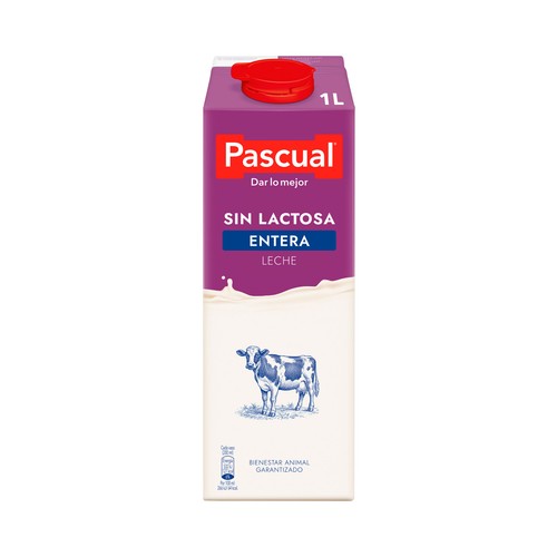 PASCUAL Leche de vaca entera sin lactosa  1 l.