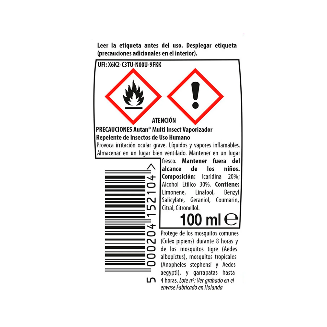 Repelente, protección mosquitos (Común y tigre) y garrapatas 100 ml