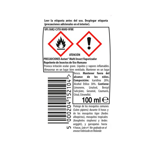 AUTAN Repelente, protección mosquitos (Común y tigre) y garrapatas 100 ml