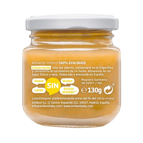 SMILEAT Tarrito multifruta con mango, de procedencia 100% ecológica, a partir de 6 meses 130 g.