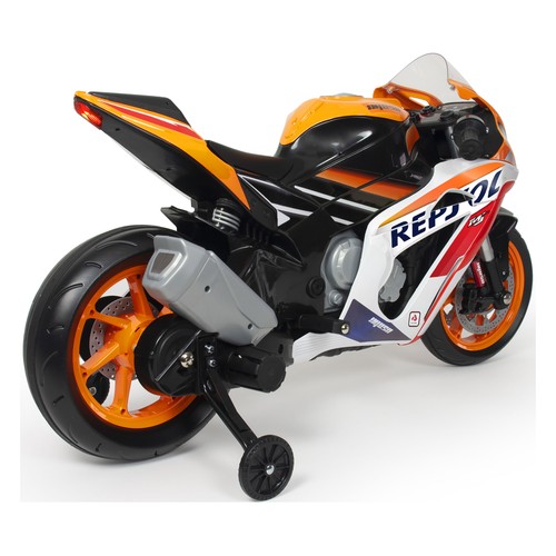 Moto infantil con batería modelo Repsol Honda Competicion, batería de 12V y velocidad hasta 6km/h, INJUSA.