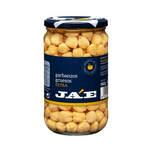 JAE Garbanzos cocidos  frasco de 500 g.