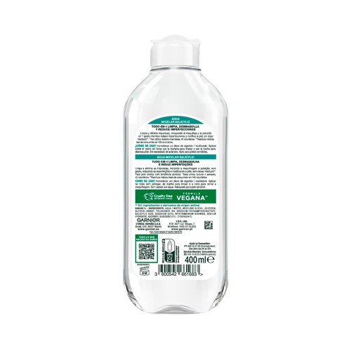 GARNIER Salicylic Agua micelar todo en 1 (limpia + desmaquila) 400 ml.