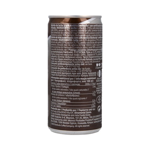 STARBUCKS Bebida de café espresso con un toque de leche Doubleshot 200 ml.