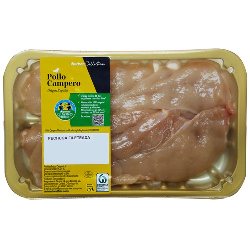 Pechuga de pollo campero fileteada ALCAMPO PRODUCCIÓN CONTROLADA Bandeja 500 Gramos Aproximados