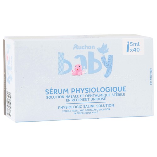 PRODUCTO ALCAMPO Baby Suero salino fisiológico estéril, en cómodas monodosis 40 x 5 ml.