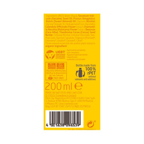 WELEDA Baby Leche corporal hidratante y protectora de nuestro bebé, con Caléndula 200 ml.