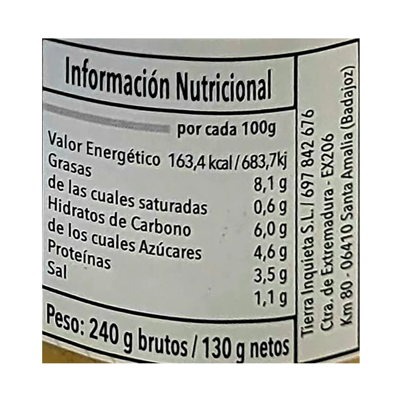 TIERRA INQUIETA Hummus de garbanzos ecológicos con AOVE 130 g.