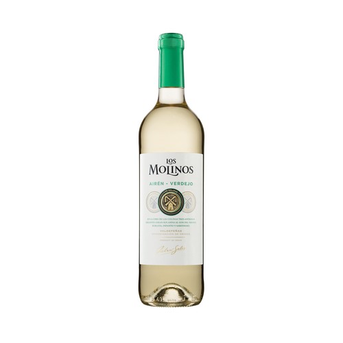 Vino blanco verdejo con denominación de origen Valdepeñas LOS MOLINOS botella de 75 cl.