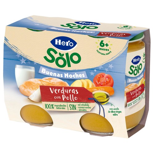 HERO Solo Buenas noches Tarrito de verduras con pollo (textura suave), a partir de 6 meses 2 x 190 g.
