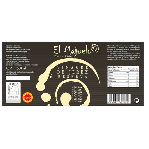 EL MAJUELO Vinagre de Jerez reserva Denominación de Origen Protegida 500 ml.