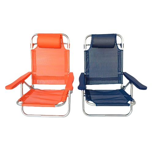Silla de playa de 53x62x77 cm, 5 posiciones, con reposabrazos, naranja y azul, EURASPA