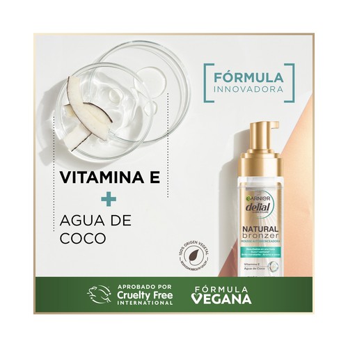 DELIAL Natural bronzer de Garnier Autobronceador con textura mousse con un 92% de ingredientes de origen natural 200 ml.