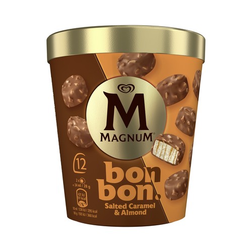MAGNUM  Bombon de helado de vainilla con caramelo salado y trocitos de almendra 12 uds.