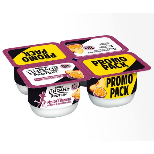 LINDAHLS Protein de Nestlé Kvarg con sabor a melocotón y maracuya y alto contenido en proteínas 4 x 100 g.