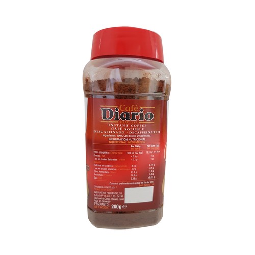 CAFE DIARIO Café soluble descafeinado  200 g.