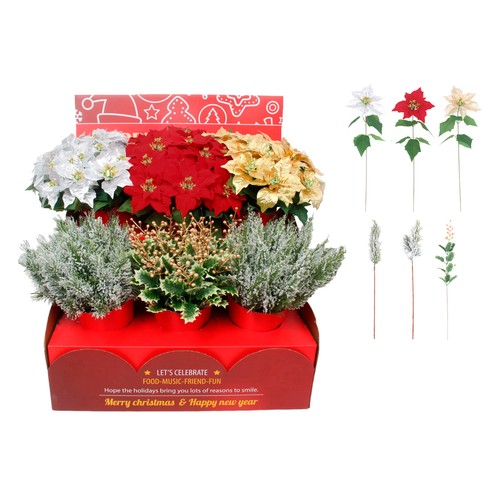Flor de Pascua Poinsettias y otras plantas artificiales surtidas, decoración ideal para Navidad modelos surtidos, SNC
