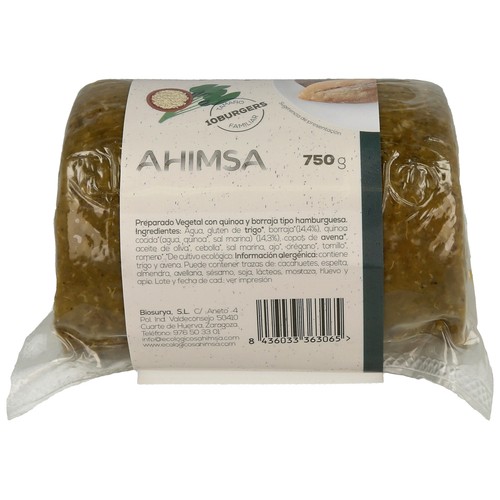 AHIMSA Hamburguesa bio de quinoa y borraja ecológica AHIMSA 750 g.