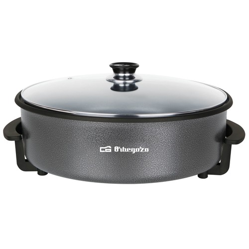 Cazuela eléctrica ORBEGOZO PZ8100, 9cm alto x 42cm diámetro, 1500W, antiadherente, termostato.