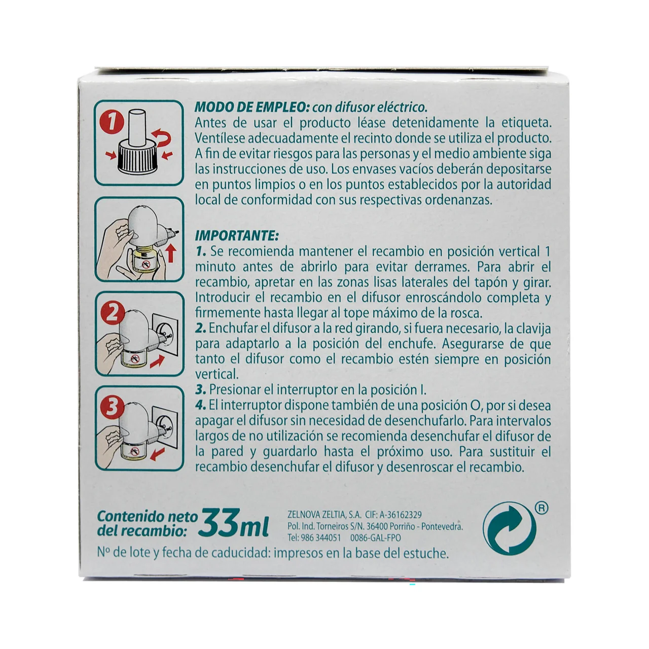 Recambios insecticida antimosquitos más difusor 3 x 33 ml