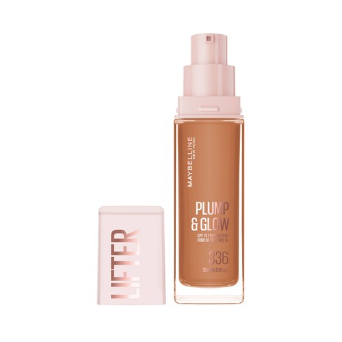 MAYBELLINE Lifter plump & glow tono 336 Base de maquillaje fundente con FPS 15.