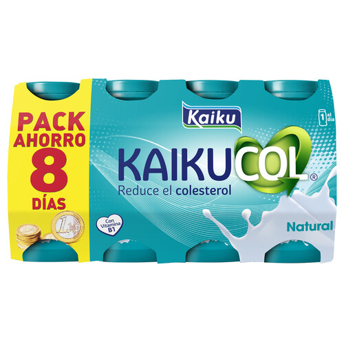 KAIKUCOL Yogur líquido que ayuda a reducir el colesterol, con sabor natural 8 x 65 g.