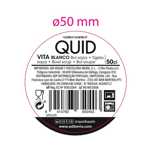 Bol para Sopa de Gres color blanco 50cl Vita, QUID