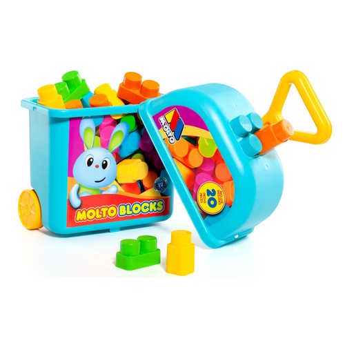 Carrito azul con 20 bloques, MOLTO.