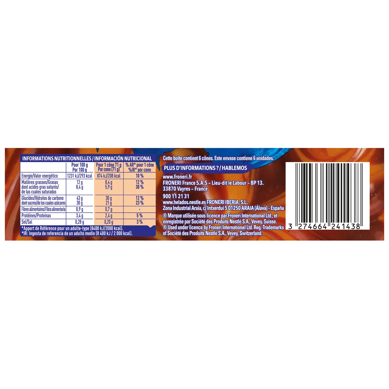 De Nestlé Conos de helado de chocolate y caramelo toffee 6 x 110 ml.