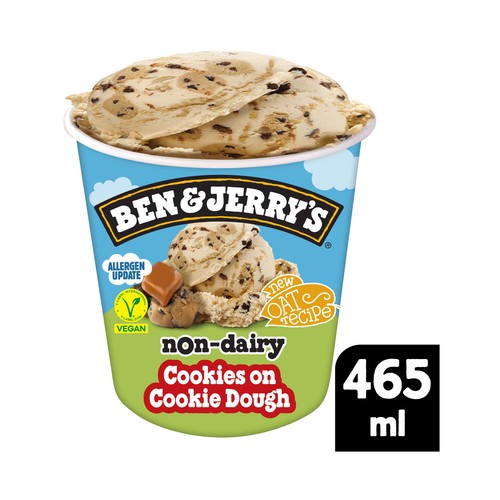 BEN & JERRY"S Cookie dough Tarrina de helado vegano de caramelo con masa de galletas y trozos de chocolate 465 ml.