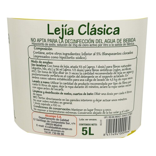 PRODUCTO ECONÓMICO ALCAMPO Lejía PRODUCTO ECONÓMICO ALCAMPO 5 l.