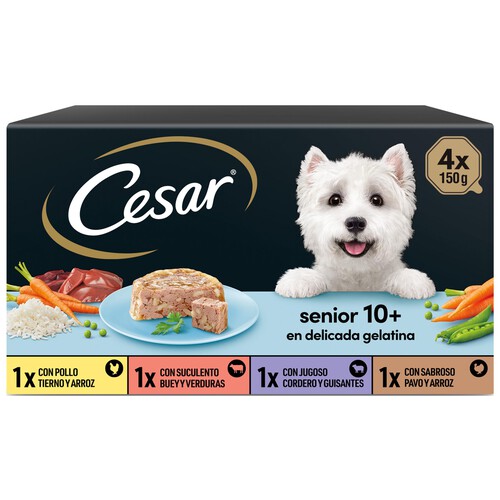 CESAR Comida para perro adulto a base de paté de cordero CÉSAR 4 unidades 150 g.