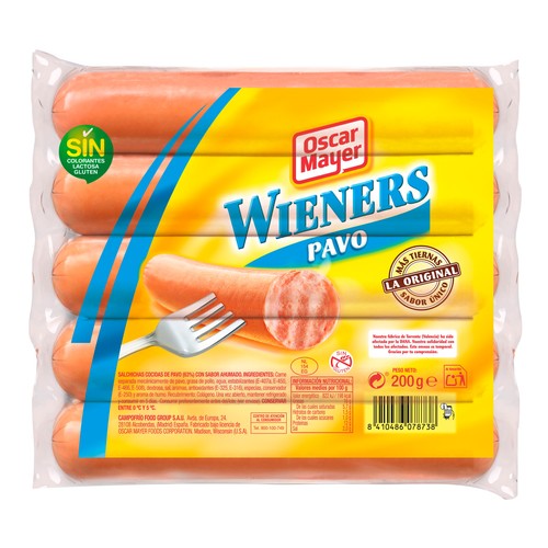 Salchichas cocidas de pavo, sin gluten y con sabor ahumado OSCAR MAYER Todo ave 200 g.