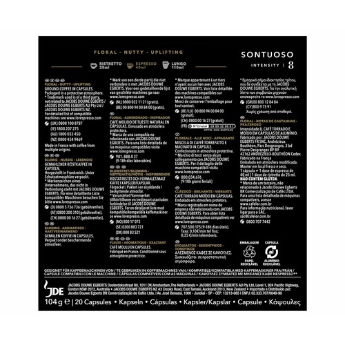 L'OR Café Suntuoso I8 en cápsulas compatibles con Nespresso L'OR ESPRESSO 20 uds.