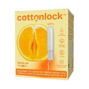 Imagen de COTTONLOCK Tampones de algodón ecológico, regular, con aplicador 18 uds.